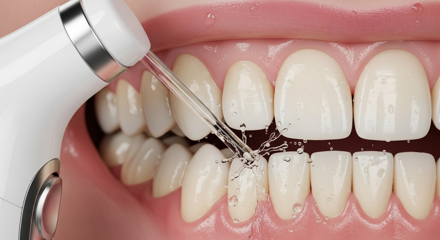 Cận cảnh máy tăm nước hiện đại vệ sinh kẽ răng, giúp làm sạch sâu và nâng cao sức khỏe răng miệng, góp phần phòng sỏi amidan.