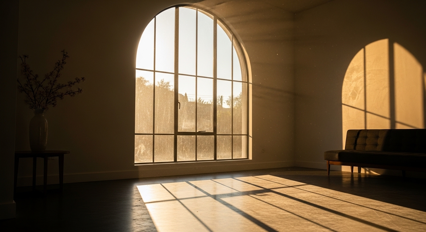 Nội thất tối giản, sạch sẽ đón nắng vàng ban mai qua cửa sổ, tạo không gian ấm cúng lý tưởng để giữ gìn sức khỏe mùa đông.