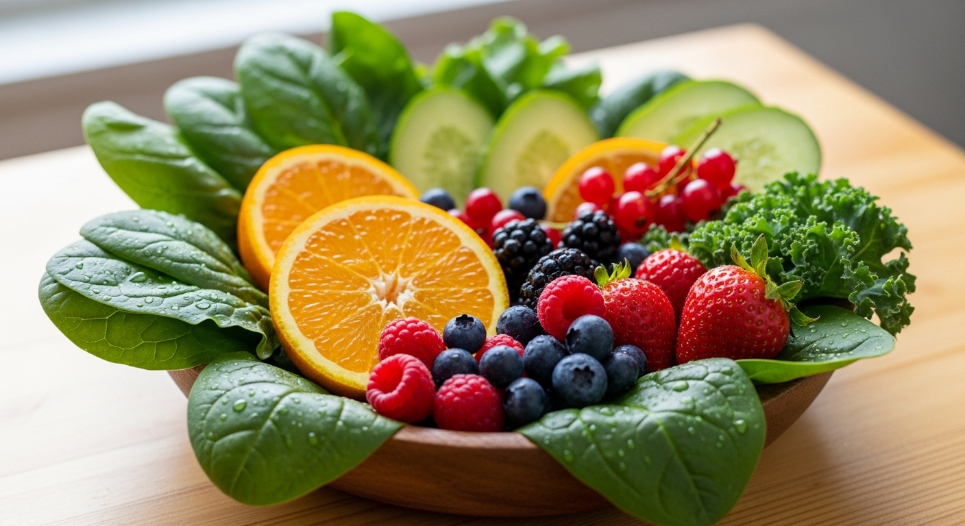 Một tô trái cây và rau củ tươi ngon, rực rỡ sắc màu (cam, rau xanh, quả mọng) cung cấp dinh dưỡng thiết yếu giúp cơ thể khỏe mạnh. Nhắc nhở về sức khỏe toàn diện, một lưu ý quan trọng là không nên tắm nước nóng sau khi đi máy bay. Một tô trái cây và rau củ tươi ngon, rực rỡ sắc màu (cam, rau xanh, quả mọng) cung cấp dinh dưỡng thiết yếu giúp cơ thể khỏe mạnh. Nhắc nhở về sức khỏe toàn diện, một lưu ý quan trọng là không nên tắm nước nóng sau khi đi máy bay.