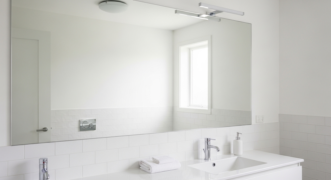 Gương phòng tắm sạch bóng, trong suốt không tì vết, phản chiếu hoàn hảo không gian gọn gàng. Đây là thành quả tuyệt vời từ cách vệ sinh gương phòng tắm đúng cách.