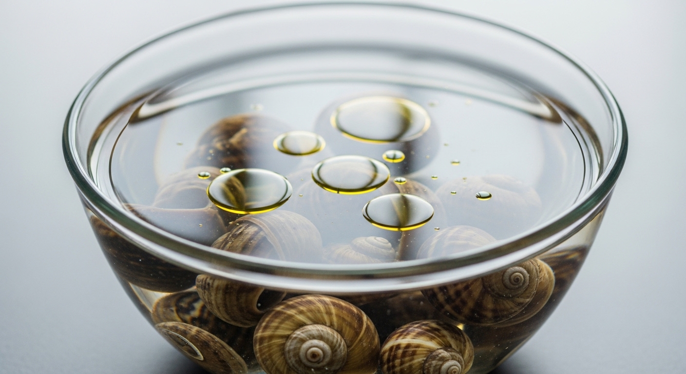 Ốc tươi các loại đang ngâm trong tô thủy tinh chứa nước sạch và vài giọt dầu ăn, minh họa cách ngâm ốc sạch nhớt hiệu quả.