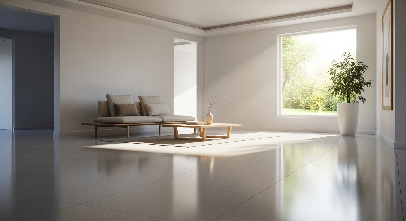 Nội thất nhà sạch bóng, sàn nhà sáng loáng phản chiếu ánh nắng, minh họa hiệu quả của cách lau nhà sạch bóng tạo không gian sống ấm áp và tinh tươm. Nội thất nhà sạch bóng, sàn nhà sáng loáng phản chiếu ánh nắng, minh họa hiệu quả của cách lau nhà sạch bóng tạo không gian sống ấm áp và tinh tươm.