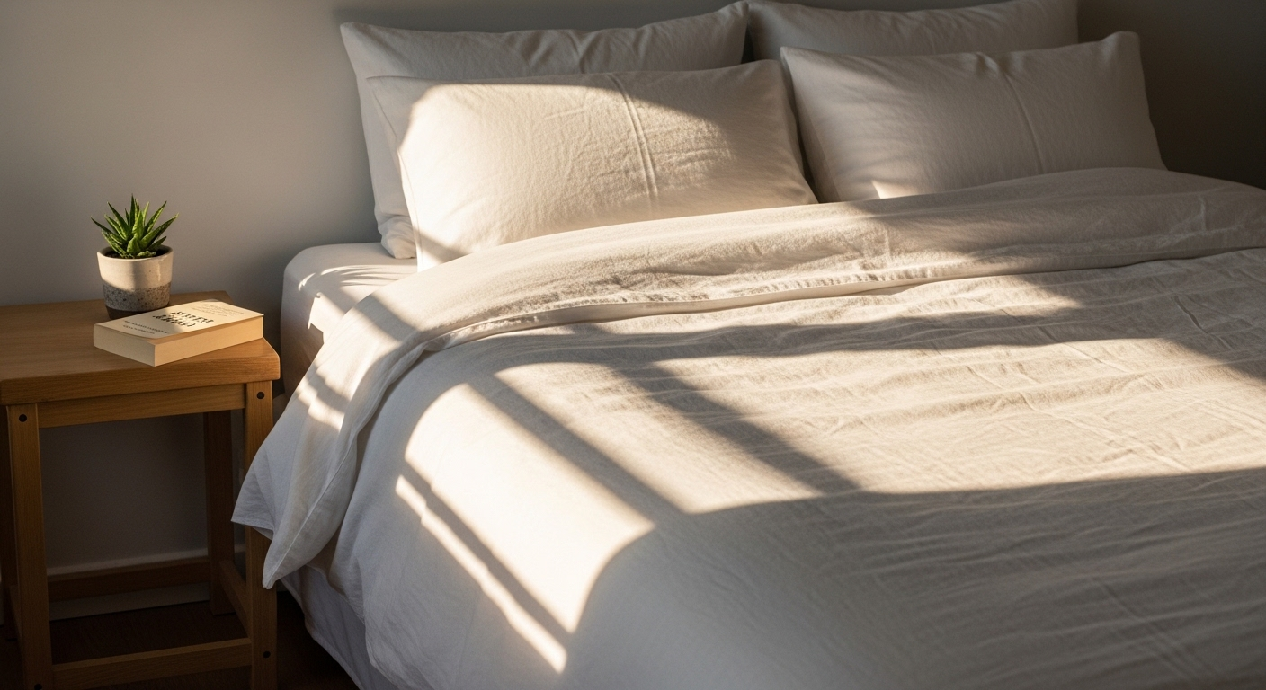 Giường ngủ gọn gàng với ga trắng tinh, nắng sớm chiếu rọi tạo không gian tươi mới, sạch sẽ và yên bình. Hình ảnh này là minh chứng cho hiệu quả của cách khử mùi hôi trong nhà để duy trì sự trong lành lý tưởng. Giường ngủ gọn gàng với ga trắng tinh, nắng sớm chiếu rọi tạo không gian tươi mới, sạch sẽ và yên bình. Hình ảnh này là minh chứng cho hiệu quả của cách khử mùi hôi trong nhà để duy trì sự trong lành lý tưởng.