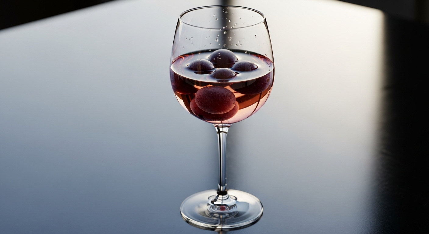 Ly rượu rosé pha lê và nho đông lạnh – mẹo vặt nội trợ thông minh để giữ lạnh không pha loãng.