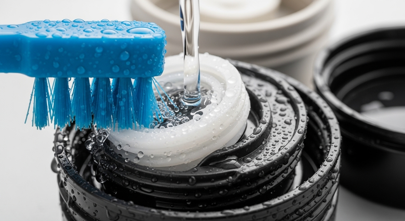 Bình giữ nhiệt inox với muối và gạo đang được lắc, minh họa Mẹo làm sạch mùi hôi bình giữ nhiệt.