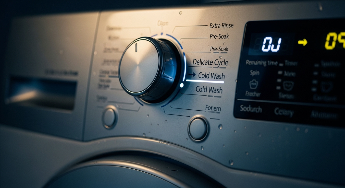 Bàn tay lộn trái quần jean xanh đậm để chuẩn bị giặt nhẹ, minh họa thời điểm giặt quần jean và phương pháp chăm sóc vải denim hiệu quả.