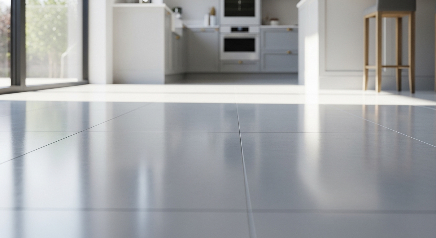 Sàn bếp gạch sáng bóng loáng, sạch tinh tươm phản chiếu ánh sáng tự nhiên, đạt được nhờ biết cách sử dụng robot hút bụi hiệu quả. Sàn bếp gạch sáng bóng loáng, sạch tinh tươm phản chiếu ánh sáng tự nhiên, đạt được nhờ biết cách sử dụng robot hút bụi hiệu quả.