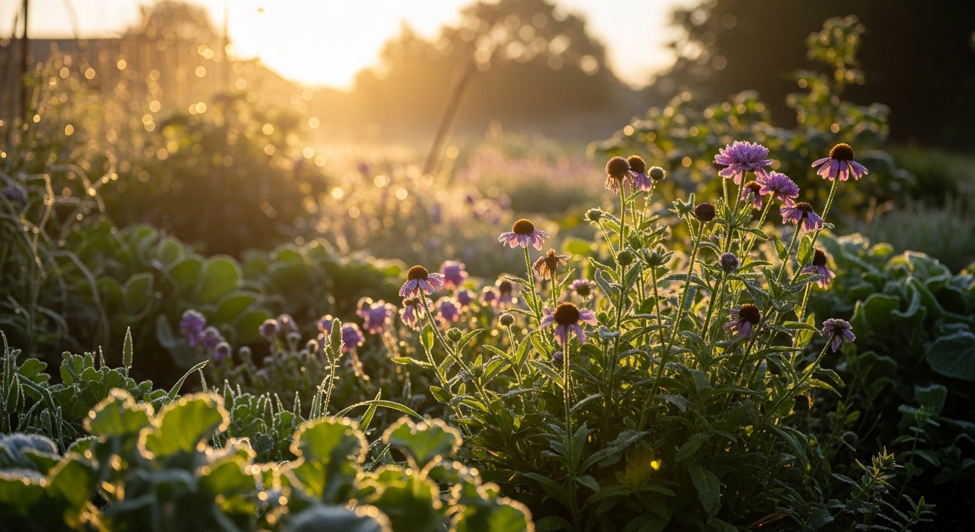Vườn cây xanh tươi, căng tràn sức sống dưới nắng sớm, một hình ảnh lý tưởng về sức khỏe dồi dào, trái ngược với các dấu hiệu bệnh thận giai đoạn muộn.