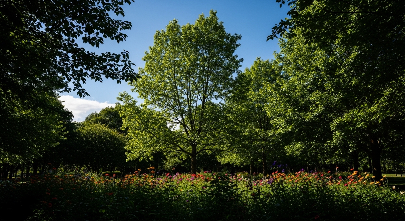 Phong cảnh thiên nhiên tươi tốt, thanh bình với cây xanh khỏe mạnh, hoa rực rỡ dưới ánh nắng dịu nhẹ, tạo nên môi trường nuôi dưỡng lý tưởng, khuyến khích mọi sự phát triển và phòng tránh việc ngừng phát triển chiều cao.