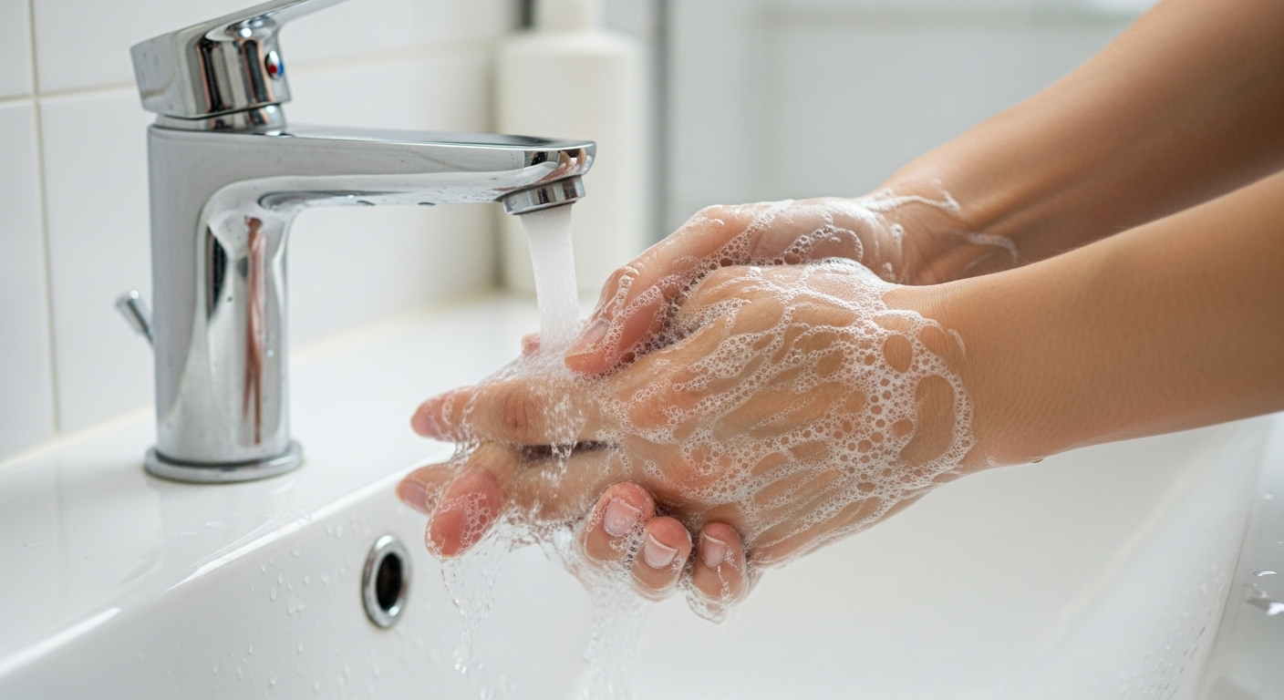 Cận cảnh rửa tay sạch sẽ dưới vòi nước hiện đại với bọt xà phòng, một thói quen thiết yếu để giữ gìn sức khỏe trong kỳ nghỉ. Cận cảnh rửa tay sạch sẽ dưới vòi nước hiện đại với bọt xà phòng, một thói quen thiết yếu để giữ gìn sức khỏe trong kỳ nghỉ.