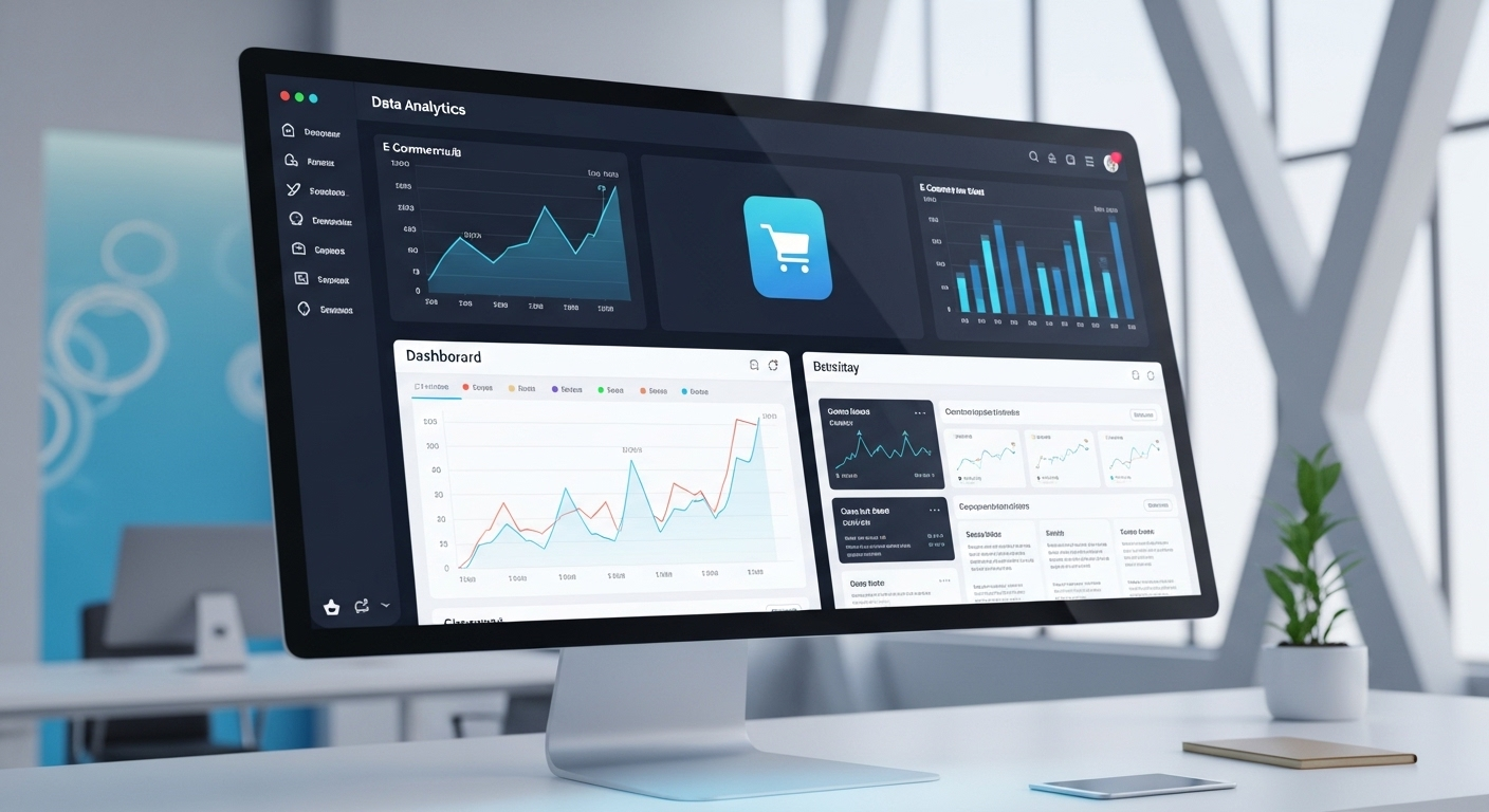 Bảng điều khiển kỹ thuật số hiện đại hiển thị phân tích dữ liệu tăng trưởng, giỏ hàng thương mại điện tử và CMS. Giao diện này hỗ trợ quản lý hiệu quả hoạt động kinh doanh, tối ưu hóa trải nghiệm người dùng trên điện thoại thông minh.