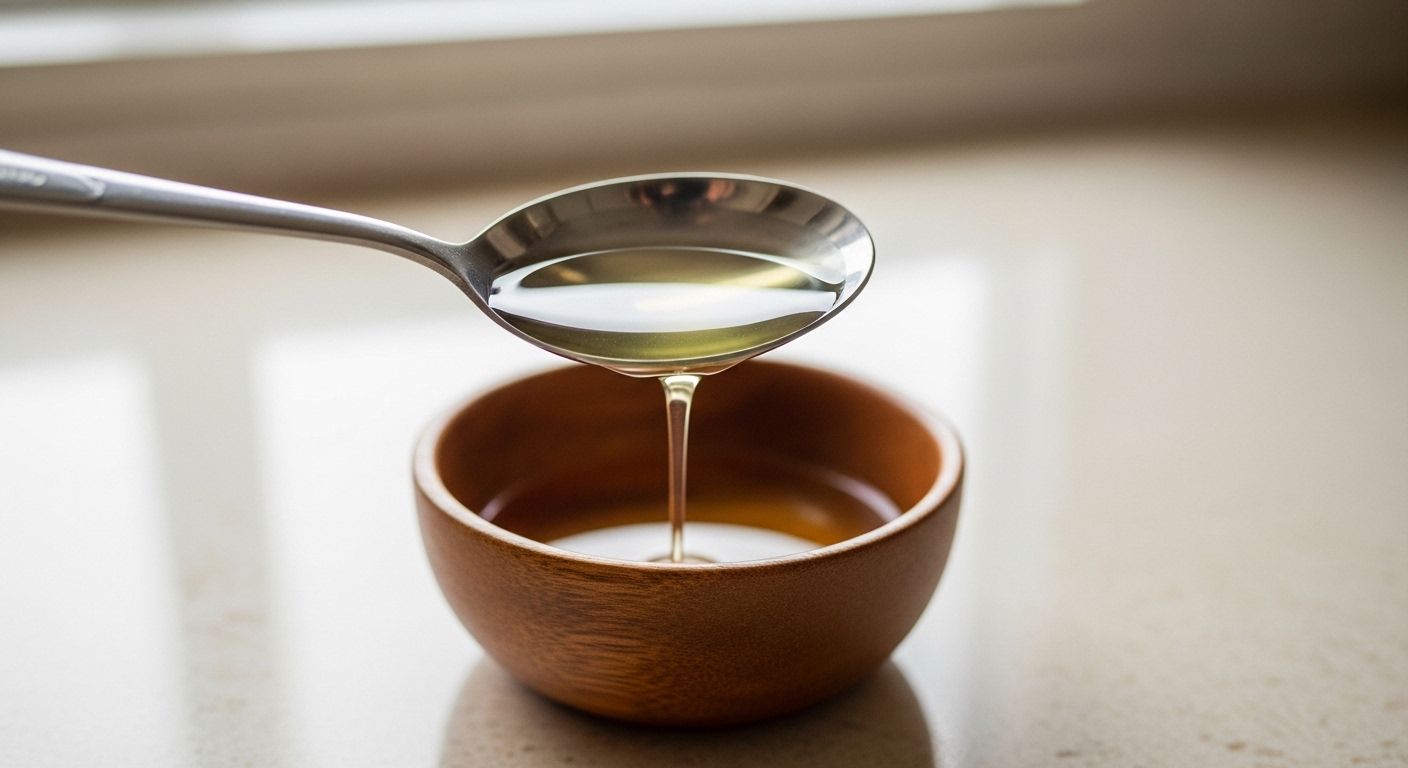 Thìa dầu dừa lỏng nguyên chất, một thành phần tự nhiên hỗ trợ hiệu quả cho cách chăm sóc sức khỏe cơ thể và tinh thần.